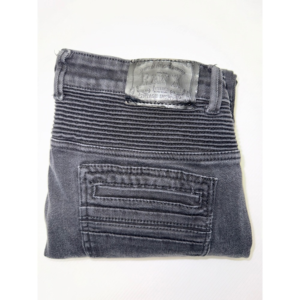 Raw X Mens Biker Jeans Charcoal Grey Moto Ribbed Slim Straight Denim 30x30